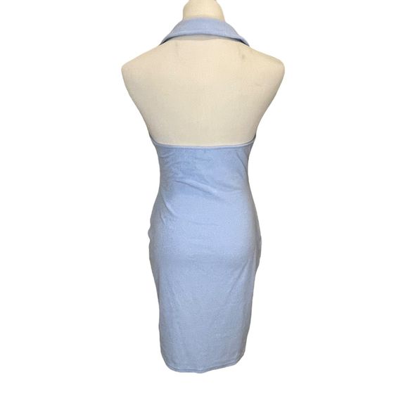 Bar III NWT Women Bodycon V-Neck Terry Cloth Mini Dress Blue Whisper Open Back L - Picture 4 of 9